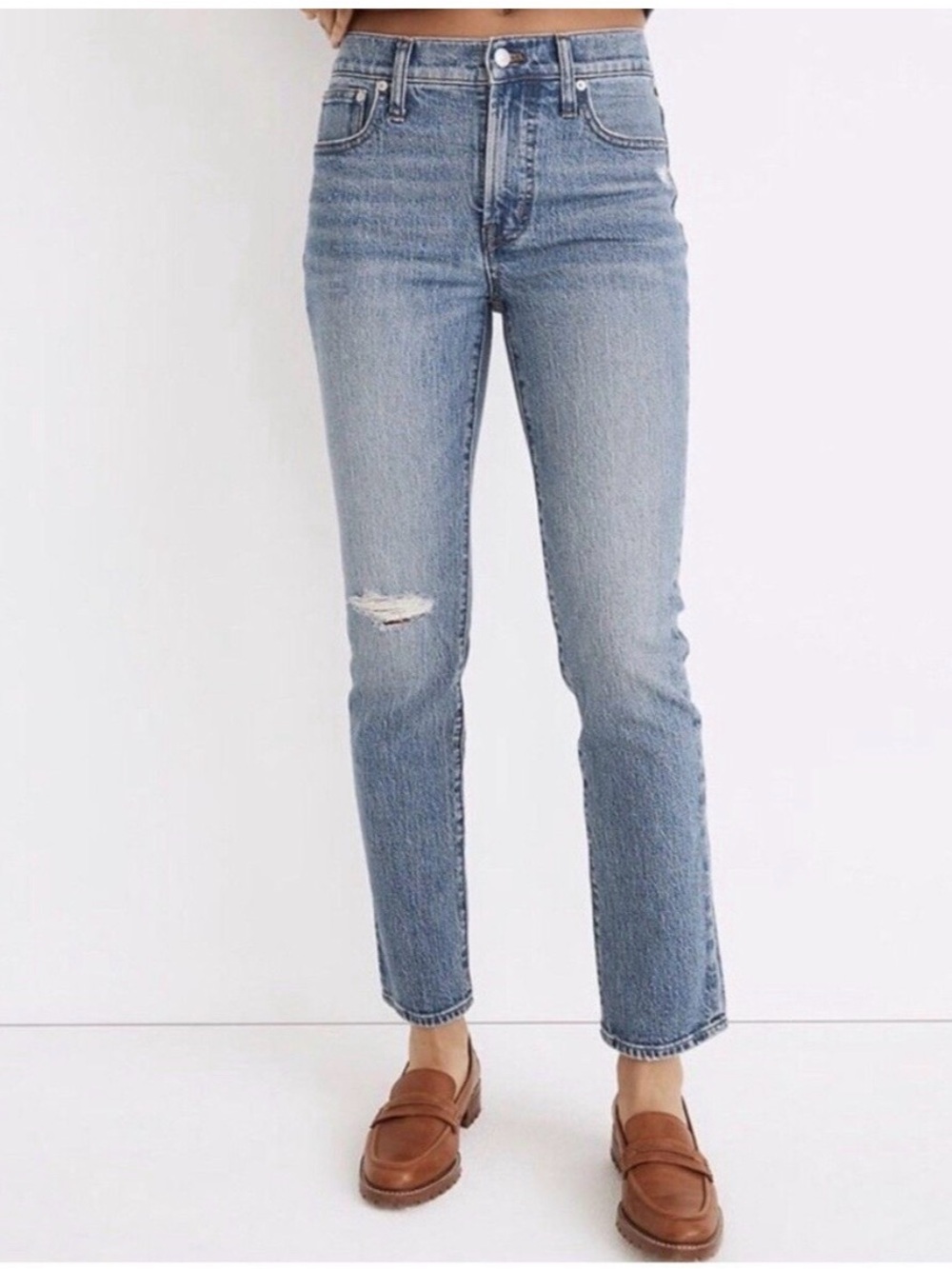 Madewell Mid Rise Perfect Vintage Jeans Ripped Distressed Blue Denim ND511 27